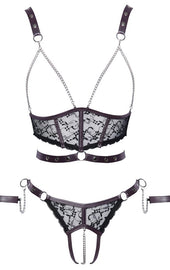 Cottelli Lace and Chain Bondage Crotchless Set