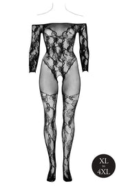 Le Desir Bodystocking With Off Shoulder Long Sleeves
