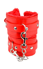 Bound to Please Furry Plush Wrist Cuffs Red
