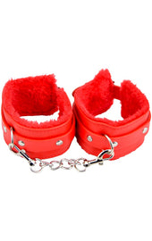 Bound to Please Furry Plush Wrist Cuffs Red