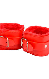 Bound to Please Furry Plush Wrist Cuffs Red
