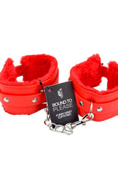 Bound to Please Furry Plush Wrist Cuffs Red