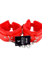 Bound to Please Furry Plush Wrist Cuffs Red