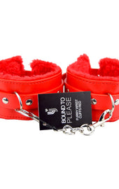 Bound to Please Furry Plush Wrist Cuffs Red