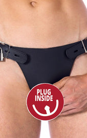 Double Leather Brief With Penis Hold And Dildo