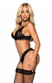 Leg Avenue Ruffle Bra Set Black UK 6 to 12